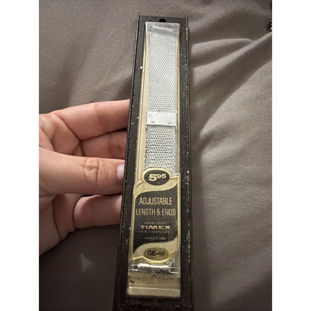 Vintage Brite Silver Tone Watch Band GE-40 Adjustable Length Ends NOS Mesh Strap